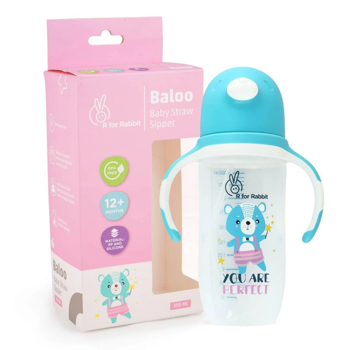 Premium Baloo Baby Straw Sipper Bottle 300 ML - Blue - Image 2