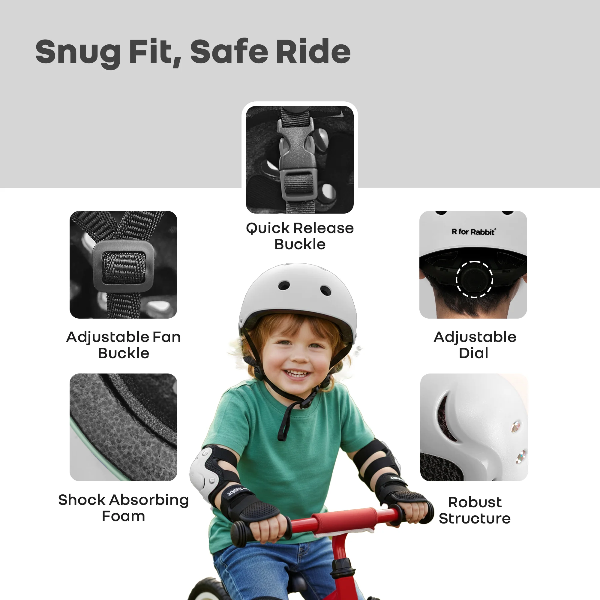 Safe Play Set Kids Helmet, Premium Kids Sports Safety Kit with Helmet & Protective Pads - White - Image 5