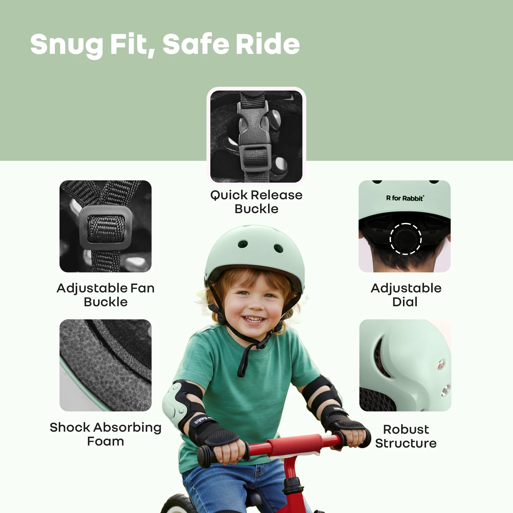 Safe Play Set Kids Helmet, Premium Kids Sports Safety Kit with Helmet & Protective Pads - Green - Image 5
