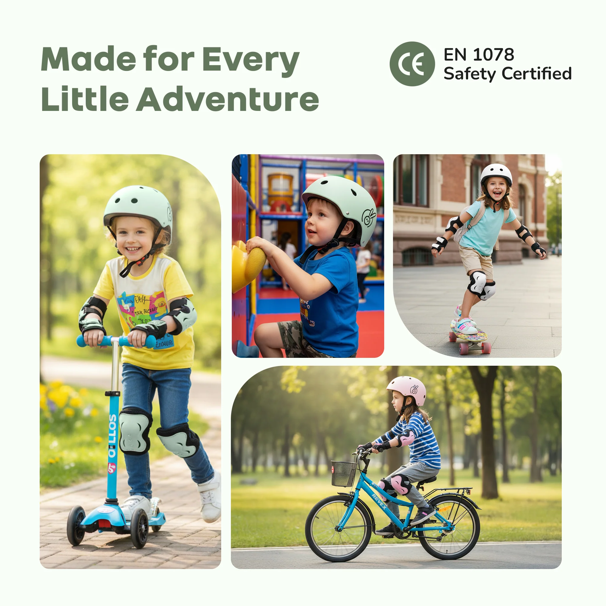 Safe Play Set Kids Helmet, Premium Kids Sports Safety Kit with Helmet & Protective Pads - Green - Image 6