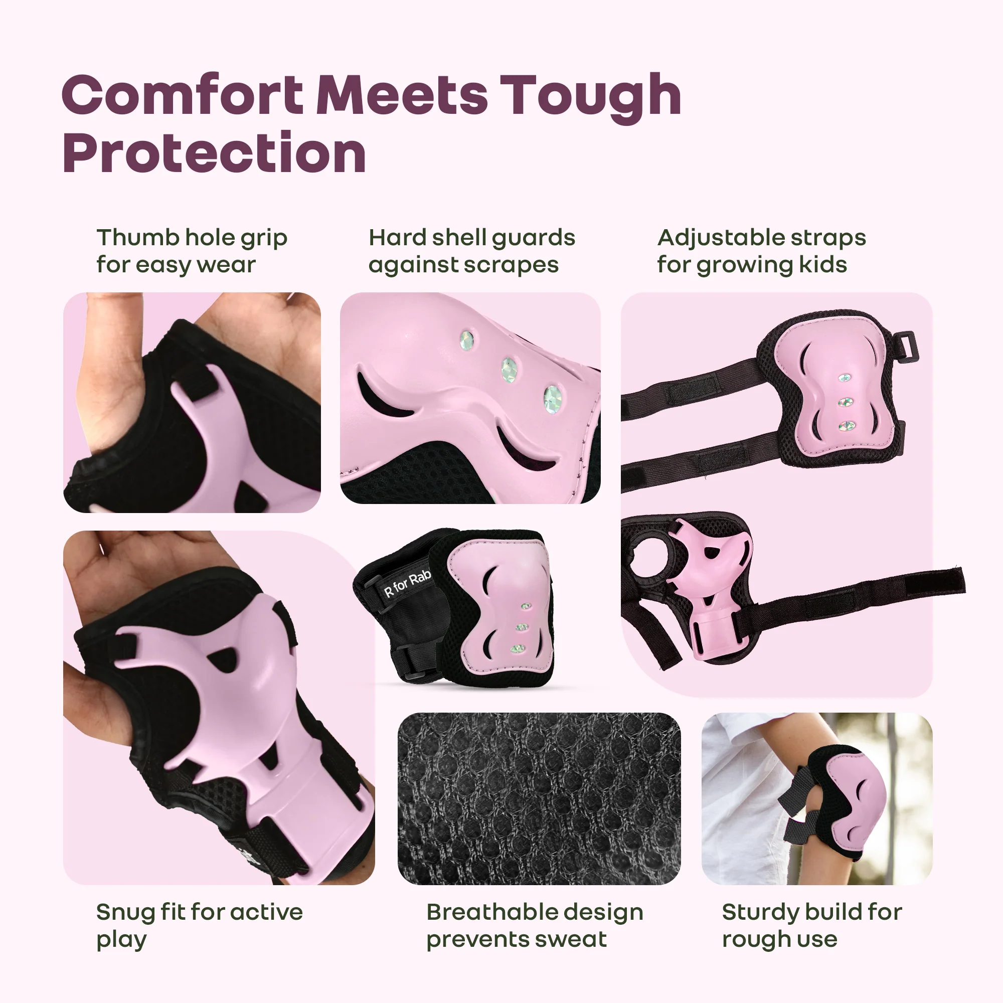 Safe Play Set Kids Helmet, Premium Kids Sports Safety Kit with Helmet & Protective Pads - Pink - Image 3