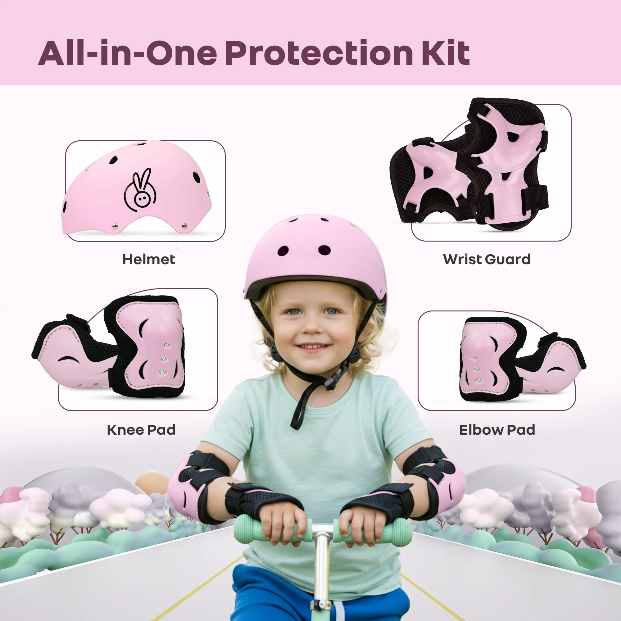 Safe Play Set Kids Helmet, Premium Kids Sports Safety Kit with Helmet & Protective Pads - Pink - Image 4