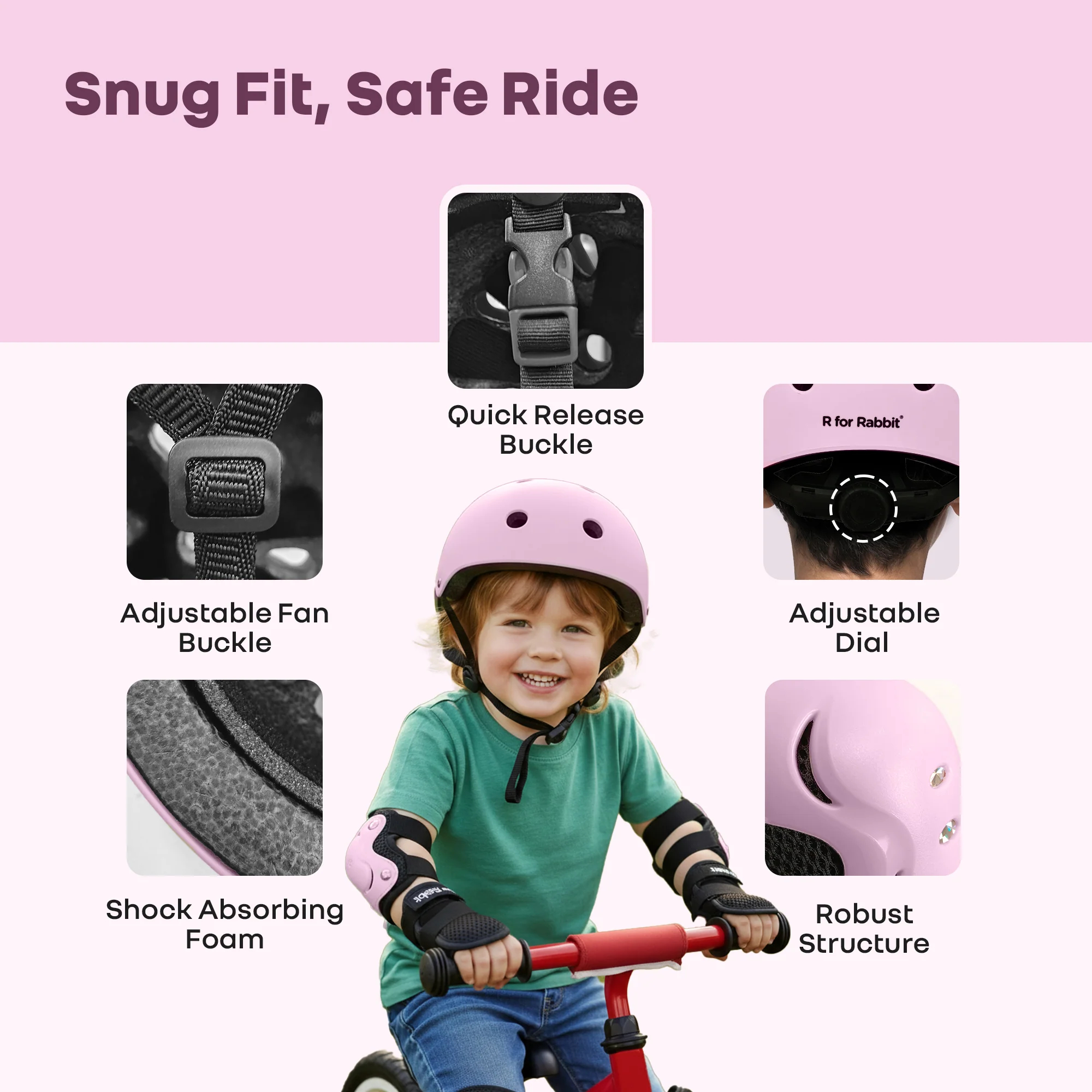 Safe Play Set Kids Helmet, Premium Kids Sports Safety Kit with Helmet & Protective Pads - Pink - Image 5