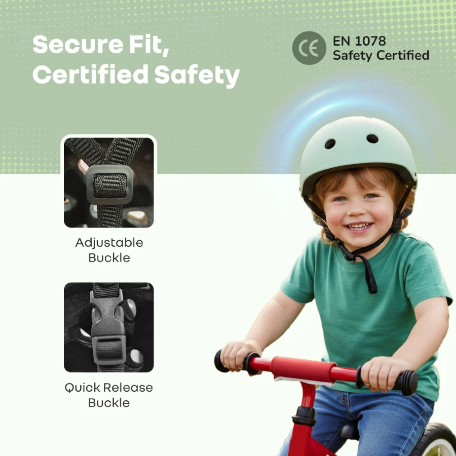 Safe Play Best Kids Safety Helmet - Trusted EN1078 Certified Helmet for Kids with Shock-Absorbing EPS Foam 5-13 Years - Green - Image 5