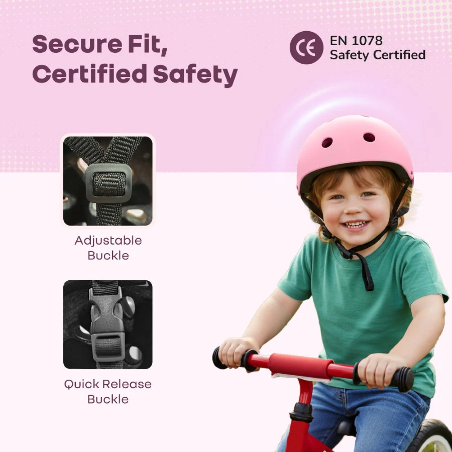 Safe Play Best Kids Safety Helmet - Trusted EN1078 Certified Helmet for Kids with Shock-Absorbing EPS Foam 5-13 Years - Pink - Image 5