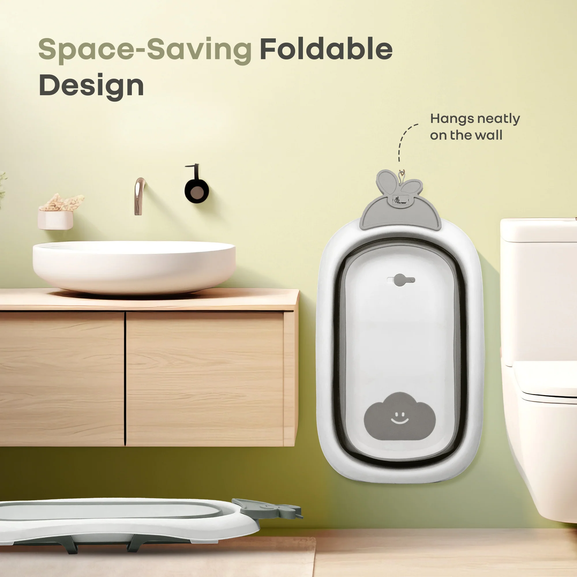 Bubble Double Bunny by R for Rabbit 3-in-1 Baby Bath Tub & Bather - Grey - Image 3