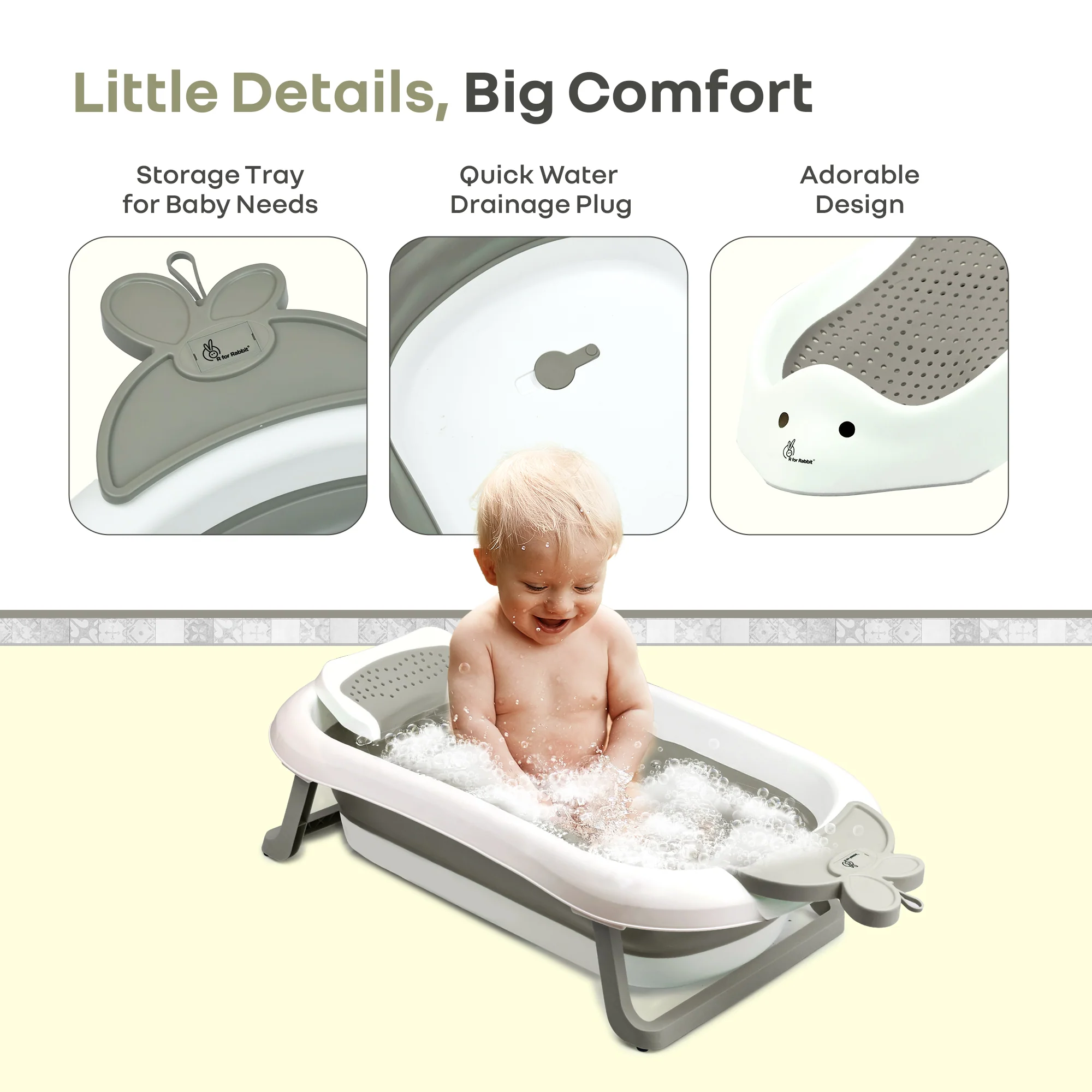 Bubble Double Bunny by R for Rabbit 3-in-1 Baby Bath Tub & Bather - Grey - Image 5
