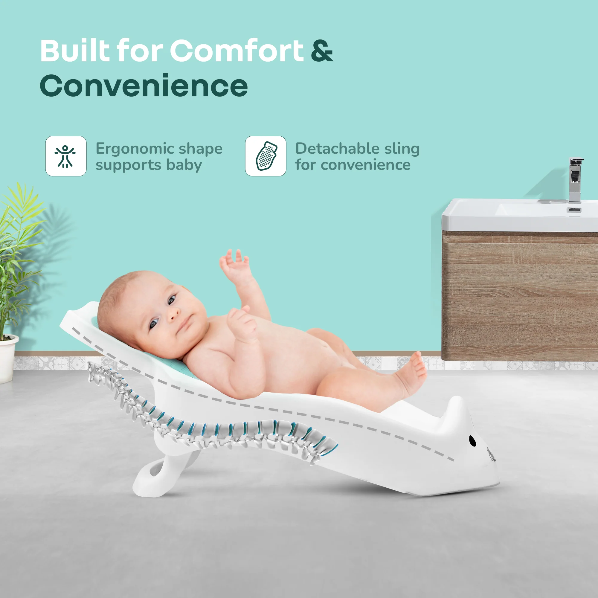 Bubble Double Bunny by R for Rabbit 3-in-1 Baby Bath Tub & Bather - Lake Blue - Image 4