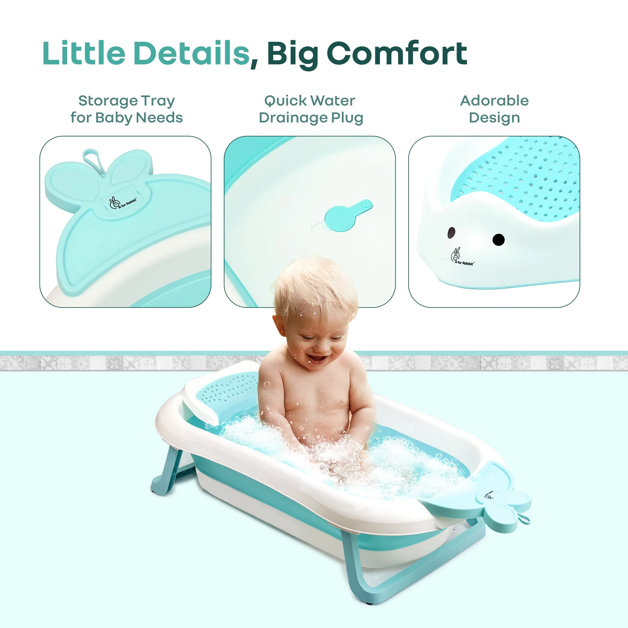 Bubble Double Bunny by R for Rabbit 3-in-1 Baby Bath Tub & Bather - Lake Blue - Image 5
