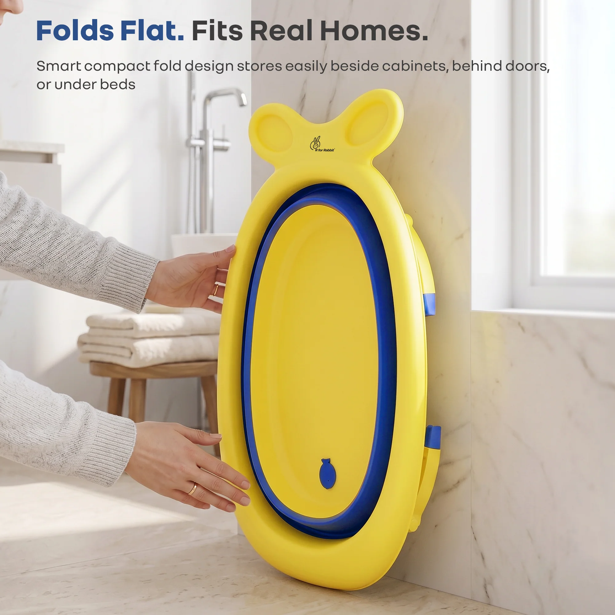 Bubble Double Finzy Baby Bathtub 9-36 Months, Foldable Cocoon Design, Anti-Skid Base & Drain Plug - Yellow Blue - Image 3