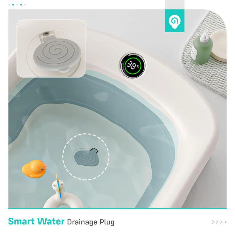 Bubble Double Smart Baby Bath Tub With Smart Water Temperature Plug - Grey White - Image 3