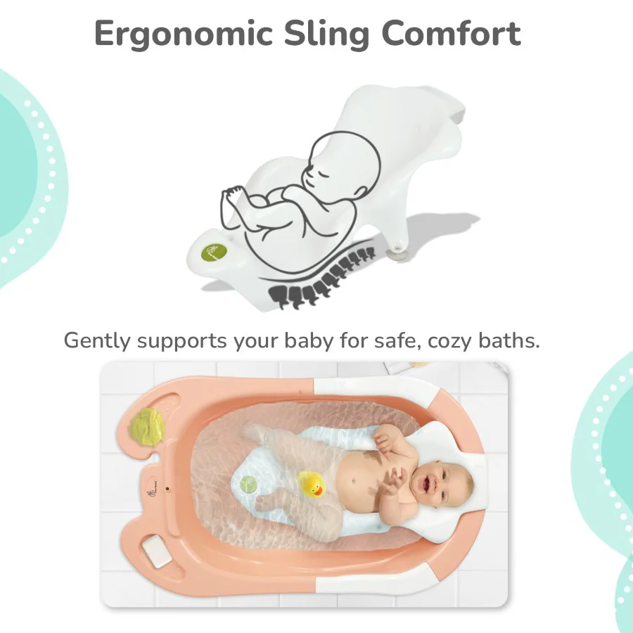 Bubble Double Snowy: 2-in-1 Baby Bath Tub with Ergonomic Sling - Peach White - Image 3