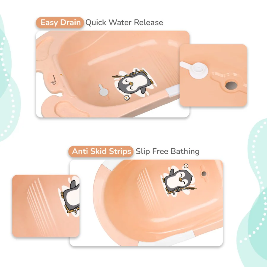 Bubble Double Snowy: 2-in-1 Baby Bath Tub with Ergonomic Sling - Peach White - Image 4