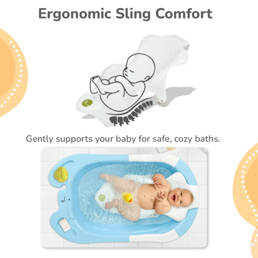 Bubble Double Snowy: 2-in-1 Baby Bath Tub with Ergonomic Sling - Blue White - Image 3