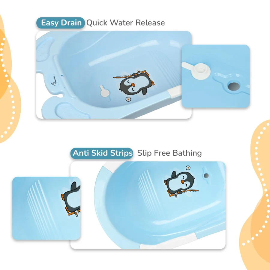 Bubble Double Snowy: 2-in-1 Baby Bath Tub with Ergonomic Sling - Blue White - Image 4
