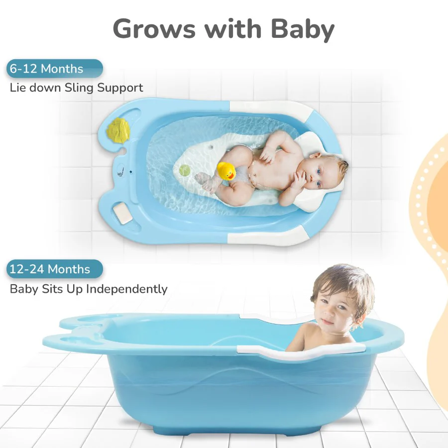 Bubble Double Snowy: 2-in-1 Baby Bath Tub with Ergonomic Sling - Blue White - Image 5