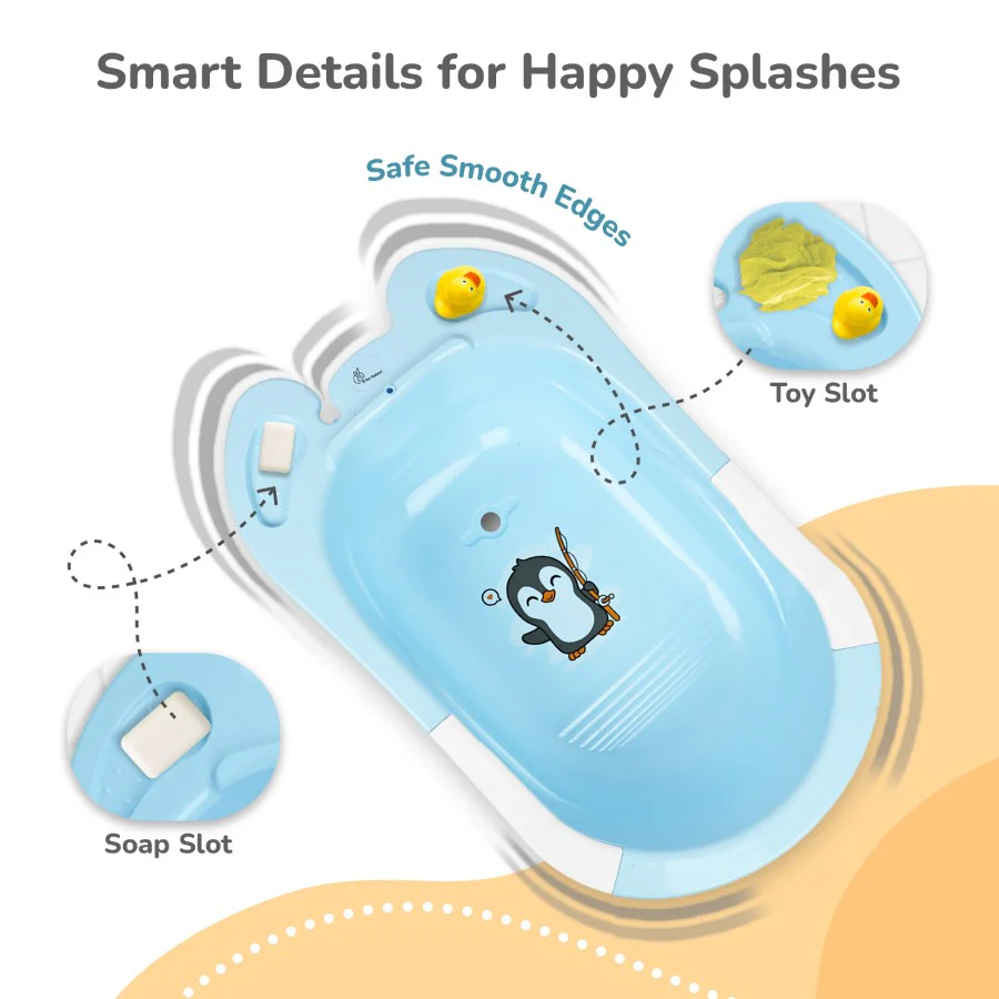 Bubble Double Snowy: 2-in-1 Baby Bath Tub with Ergonomic Sling - Blue White - Image 6