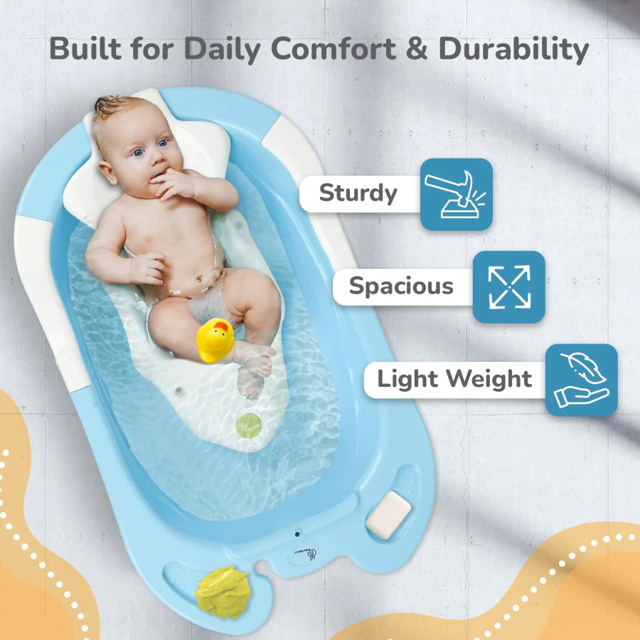 Bubble Double Snowy: 2-in-1 Baby Bath Tub with Ergonomic Sling - Blue White - Image 7