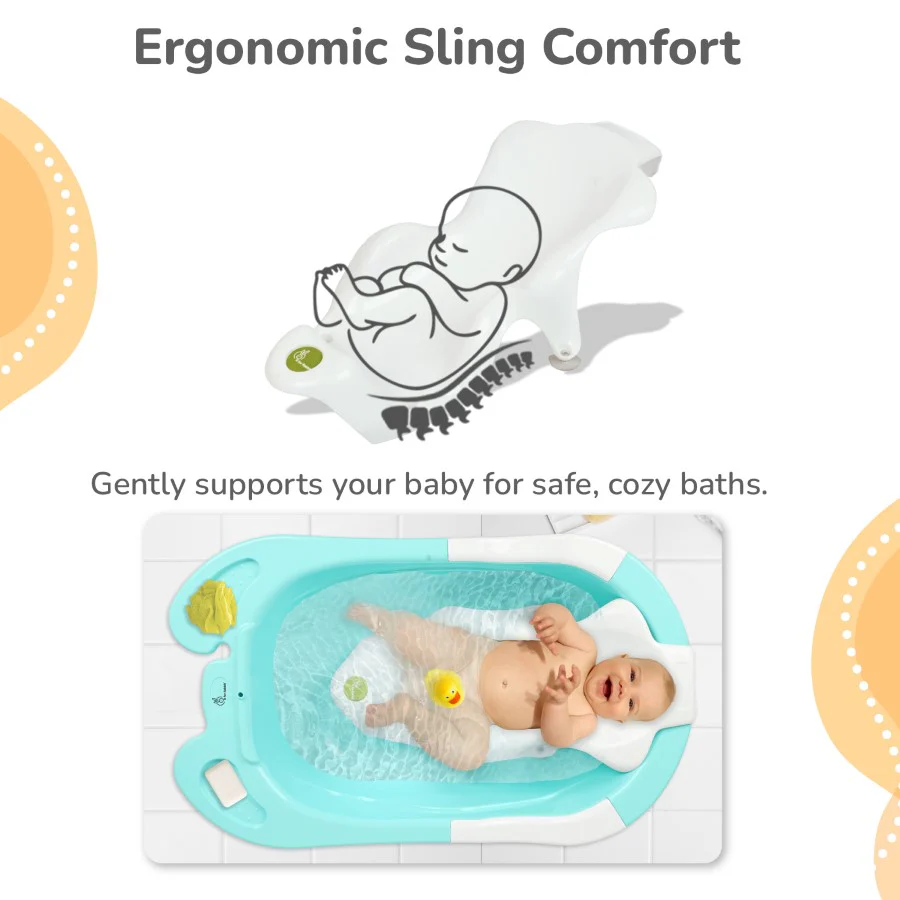 Bubble Double Snowy: 2-in-1 Baby Bath Tub with Ergonomic Sling - Green White - Image 3