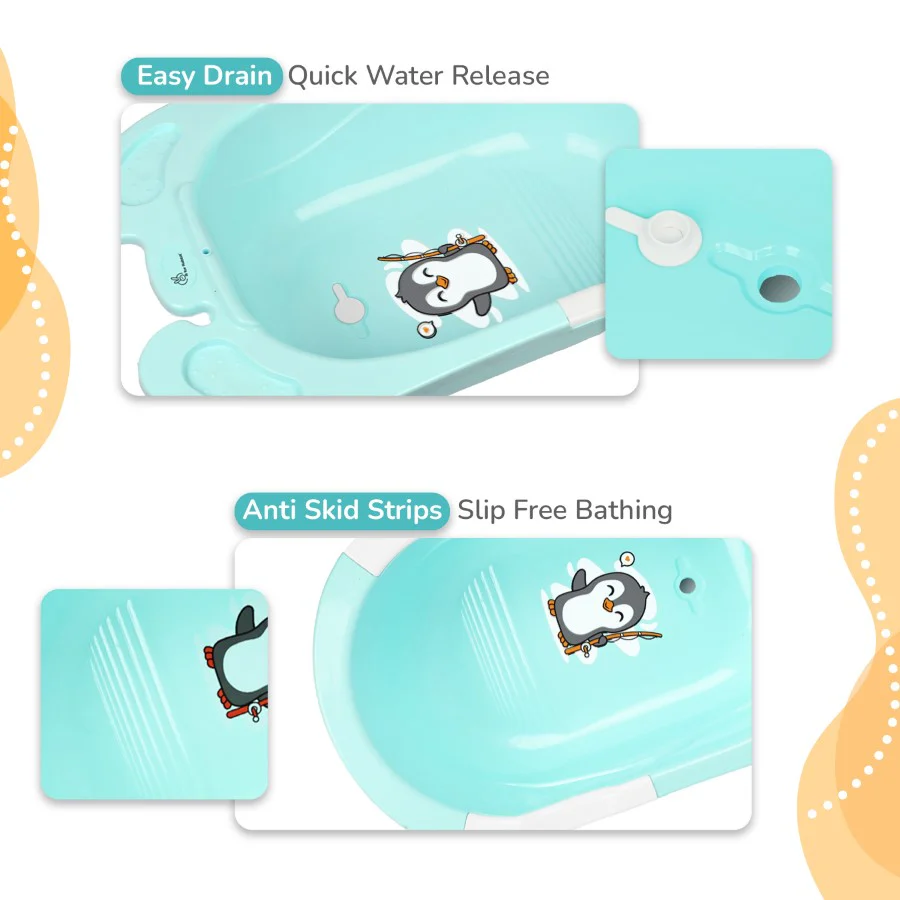 Bubble Double Snowy: 2-in-1 Baby Bath Tub with Ergonomic Sling - Green White - Image 4