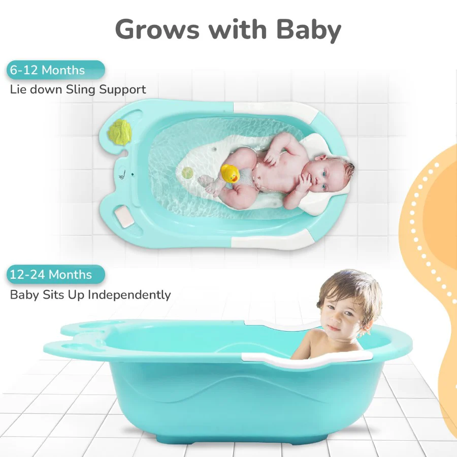 Bubble Double Snowy: 2-in-1 Baby Bath Tub with Ergonomic Sling - Green White - Image 5