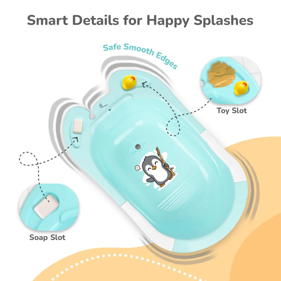 Bubble Double Snowy: 2-in-1 Baby Bath Tub with Ergonomic Sling - Green White - Image 6