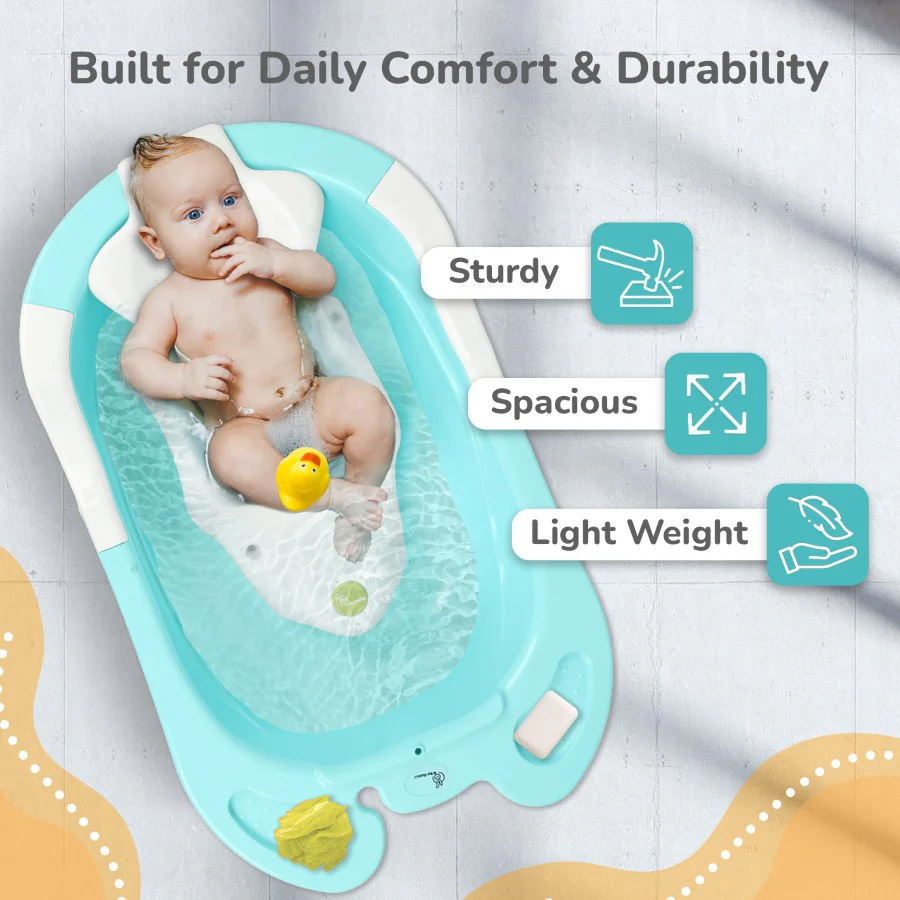 Bubble Double Snowy: 2-in-1 Baby Bath Tub with Ergonomic Sling - Green White - Image 7
