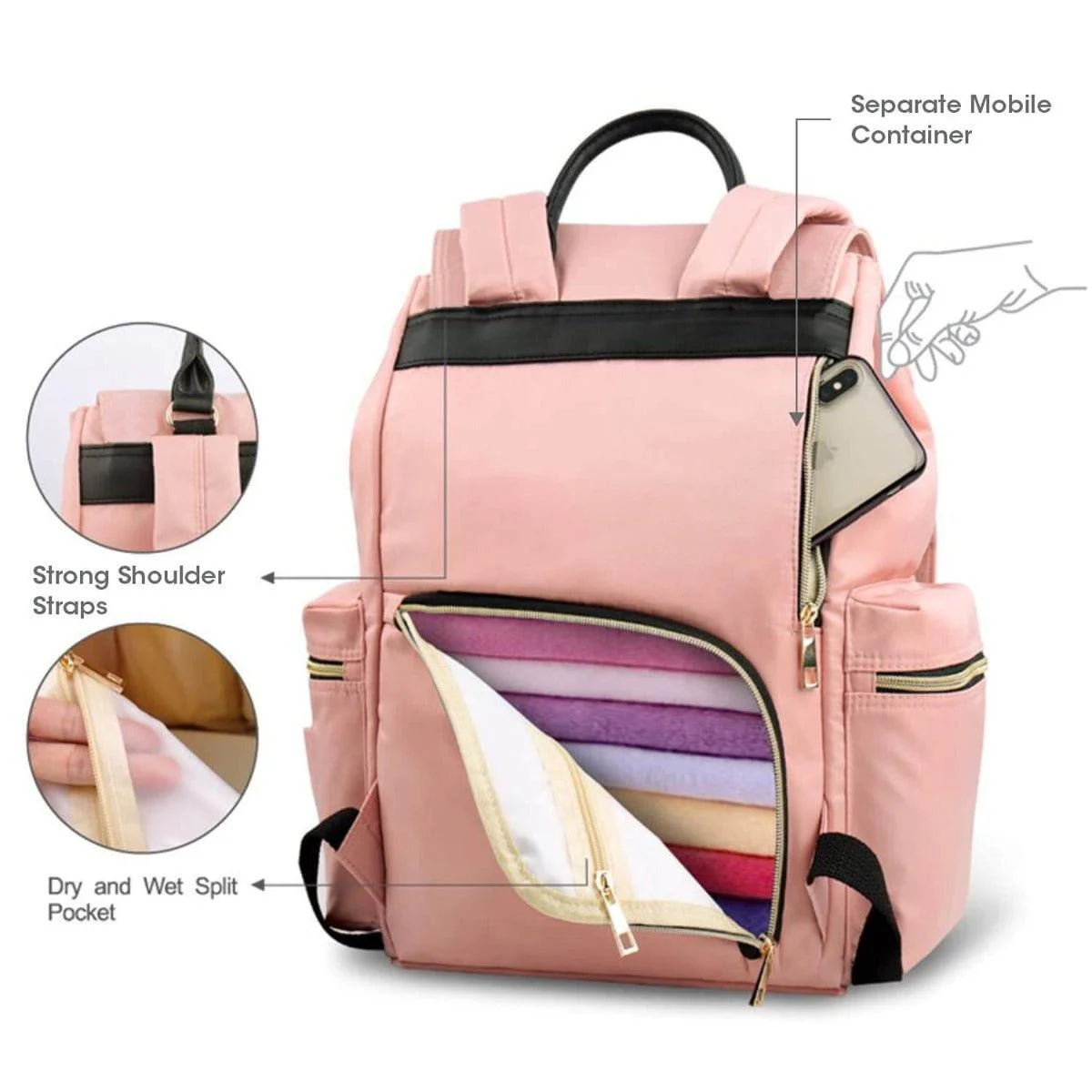 Caramello Bliss Diaper Bag With Personalized Name Tag - Pink - Image 8