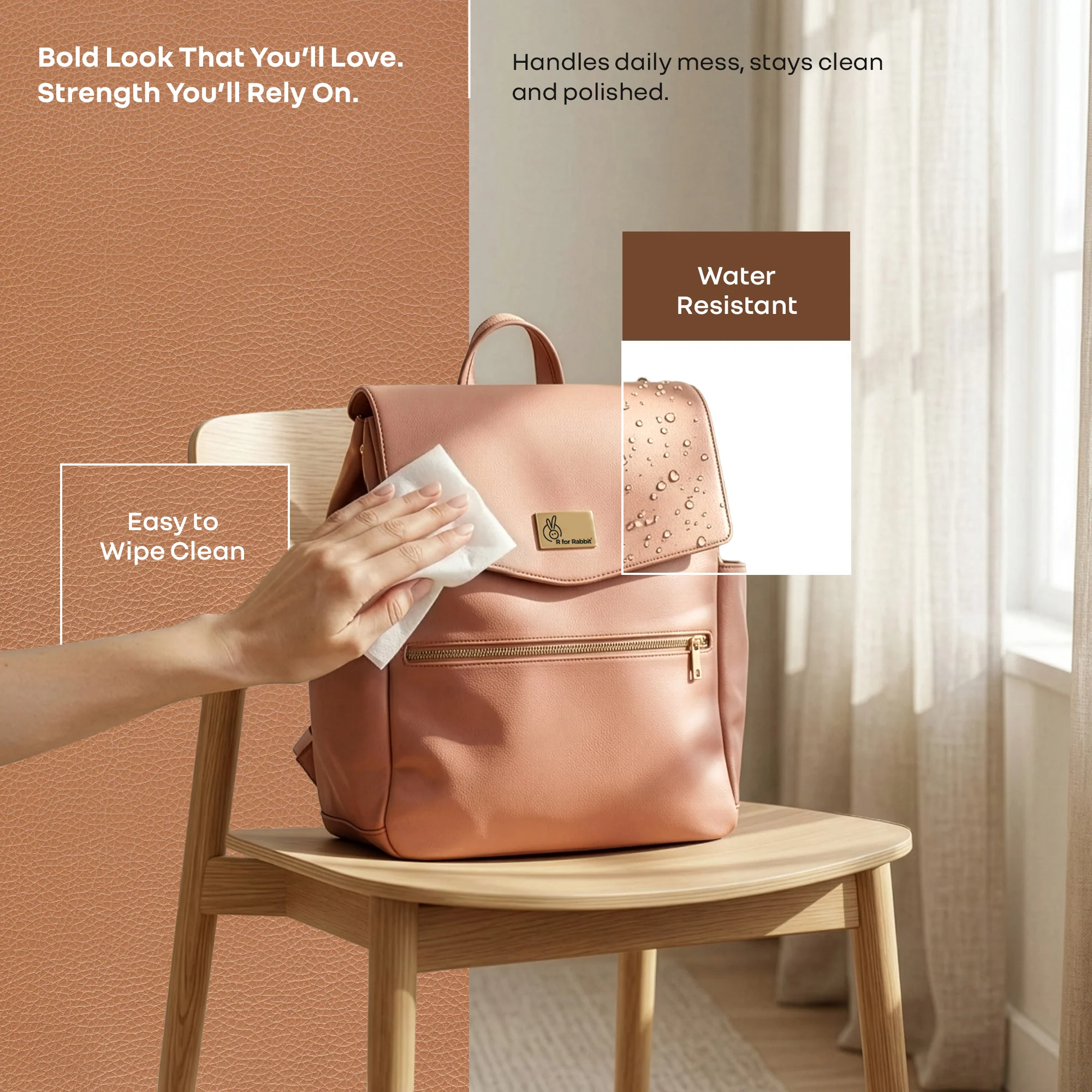 Caramello Bold Arise Diaper Bag, Premium Vegan Leather, 22L Multi-Compartment Laptop Friendly Bag - Sand Brown - Image 4