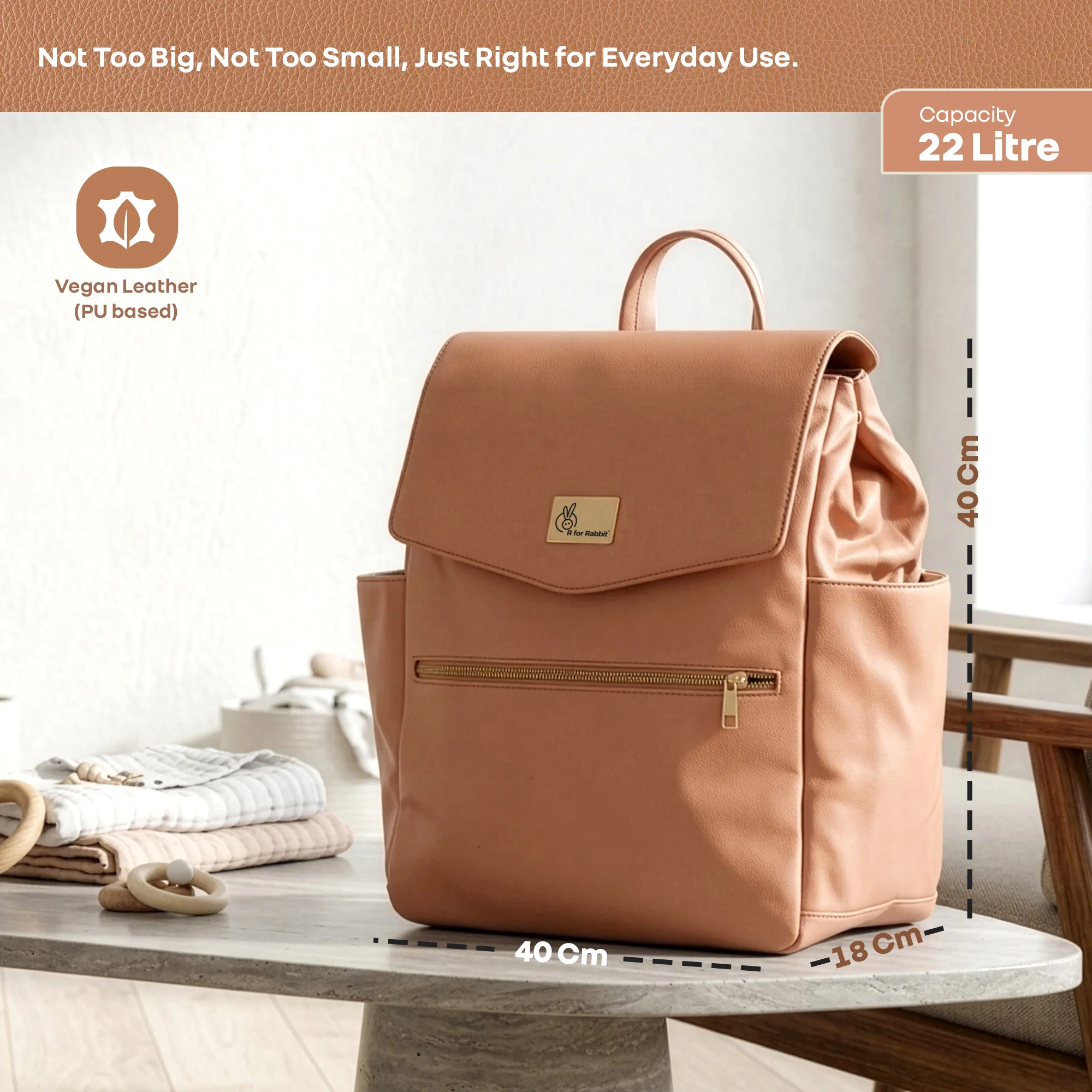Caramello Bold Arise Diaper Bag, Premium Vegan Leather, 22L Multi-Compartment Laptop Friendly Bag - Sand Brown - Image 9