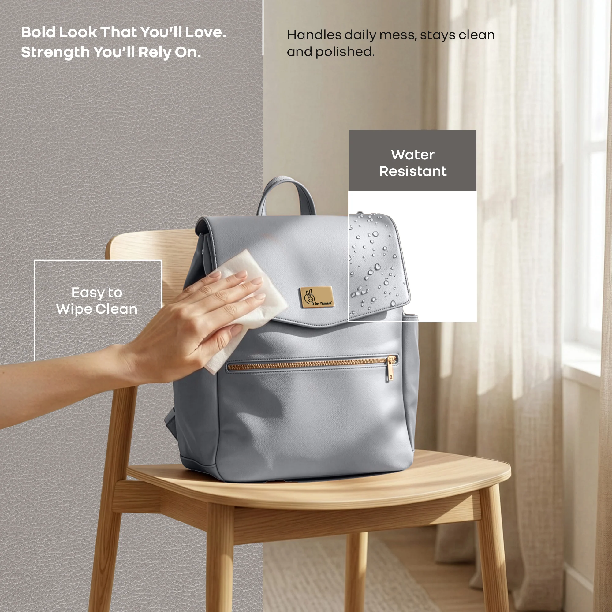 Caramello Bold Arise Diaper Bag, Premium Vegan Leather, 22L Multi-Compartment Laptop Friendly Bag - Graphite Grey - Image 4