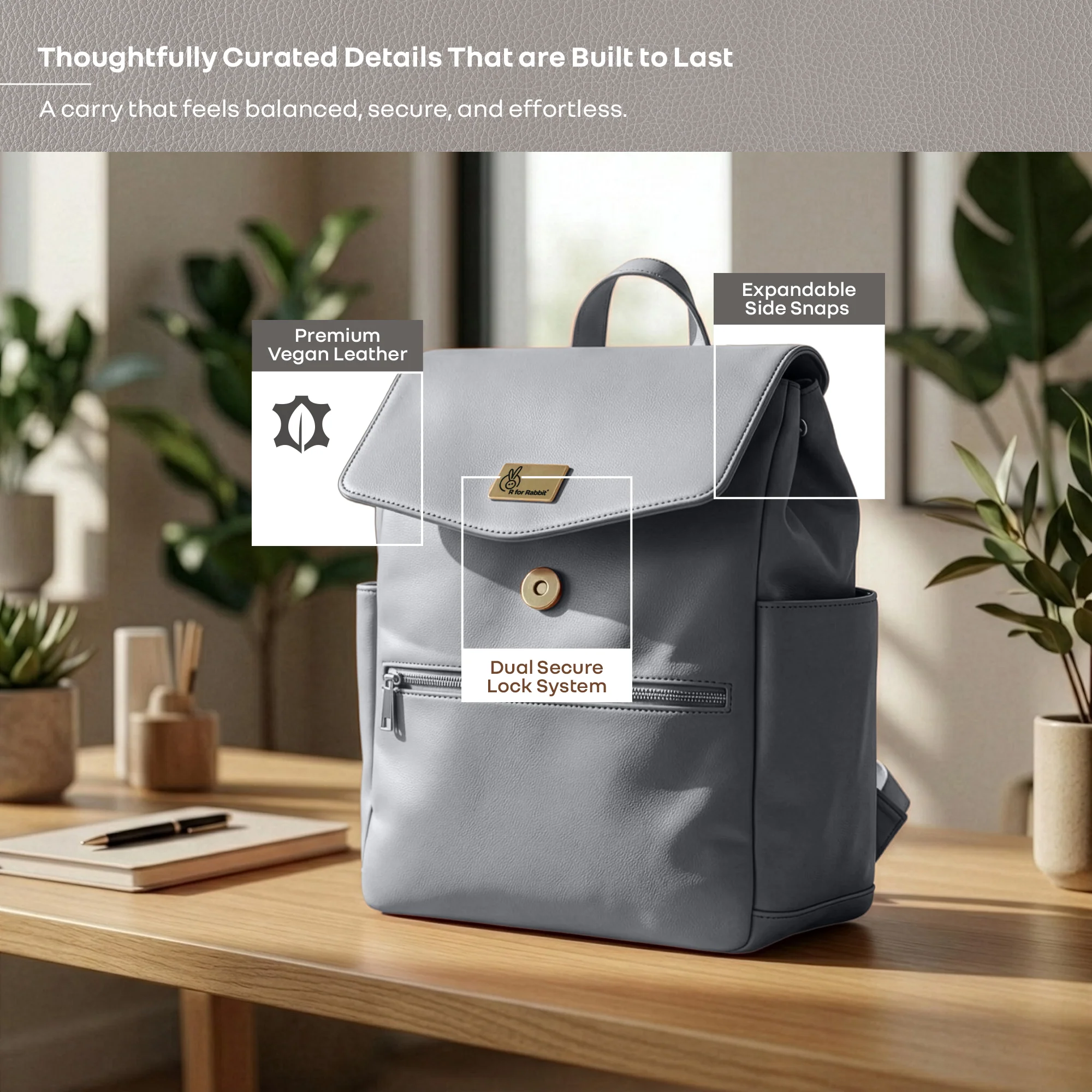 Caramello Bold Arise Diaper Bag, Premium Vegan Leather, 22L Multi-Compartment Laptop Friendly Bag - Graphite Grey - Image 7