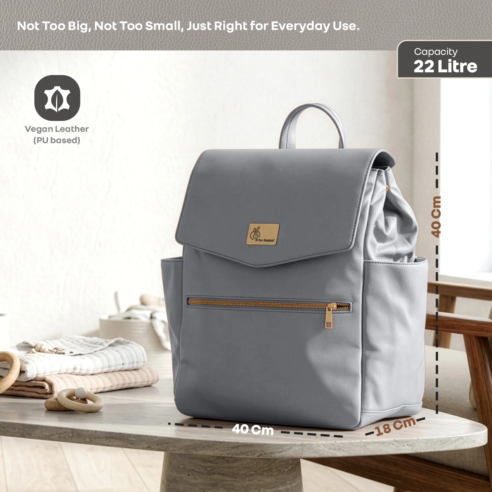 Caramello Bold Arise Diaper Bag, Premium Vegan Leather, 22L Multi-Compartment Laptop Friendly Bag - Graphite Grey - Image 9