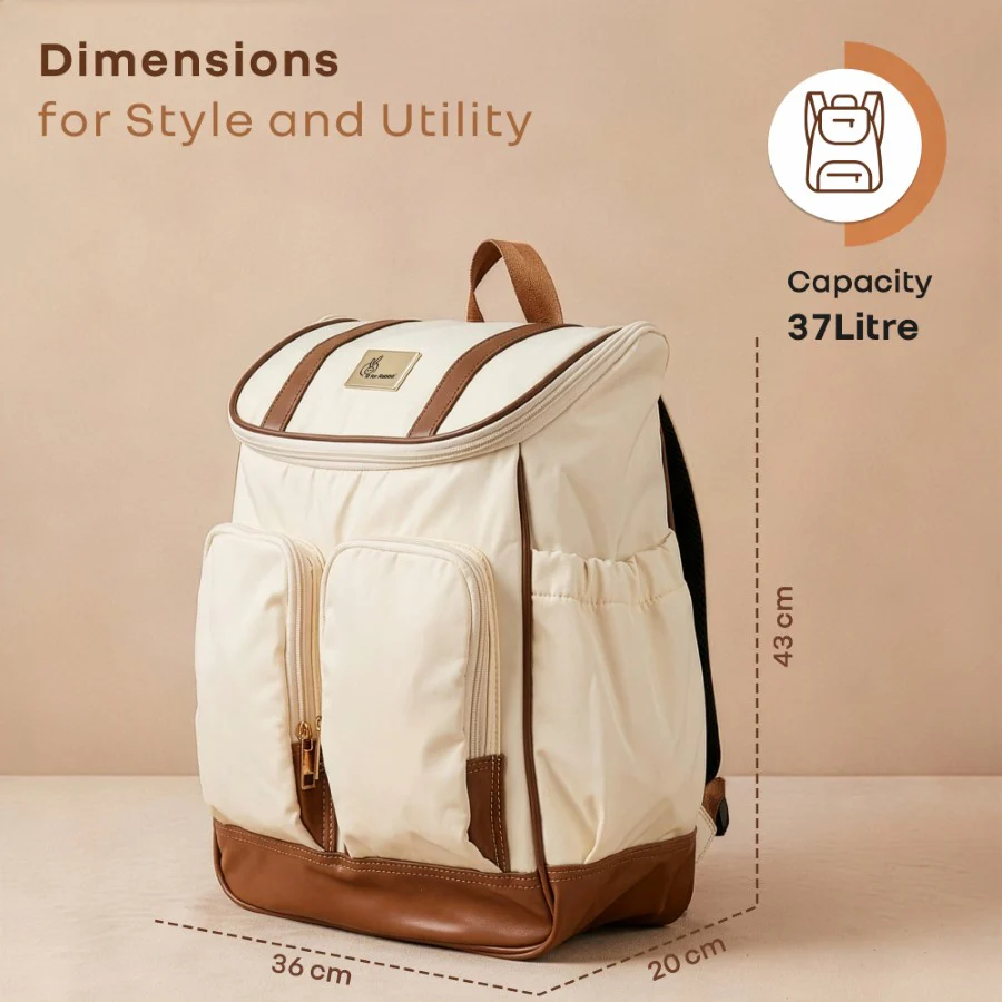 Caramello Bold Hazel Stylish Mom Bag, Vegan Leather, Stroller Hanging Rings - Cream Brown - Image 10