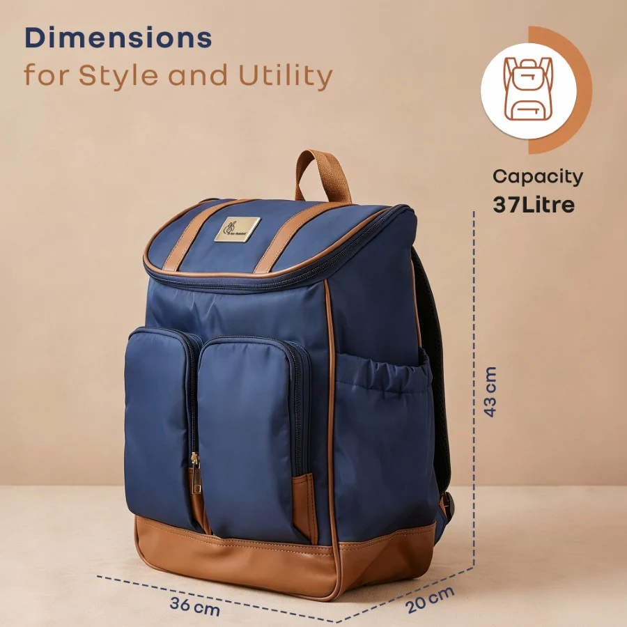 Caramello Bold Hazel Stylish Mom Bag, Vegan Leather, Stroller Hanging Rings - Blue Brown - Image 10