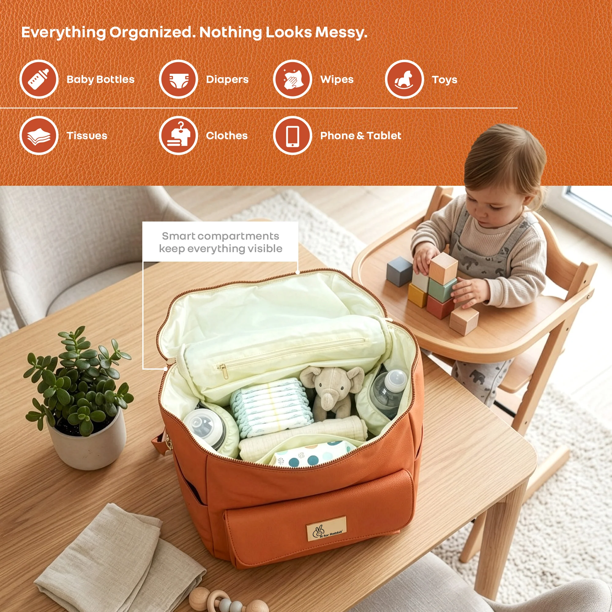 Caramello Bold Ivy Diaper Bag for Moms, Dual Carry Sling, Insulated Bottle Pockets With Premium Vegan Leather - Rust Orange - Image 4