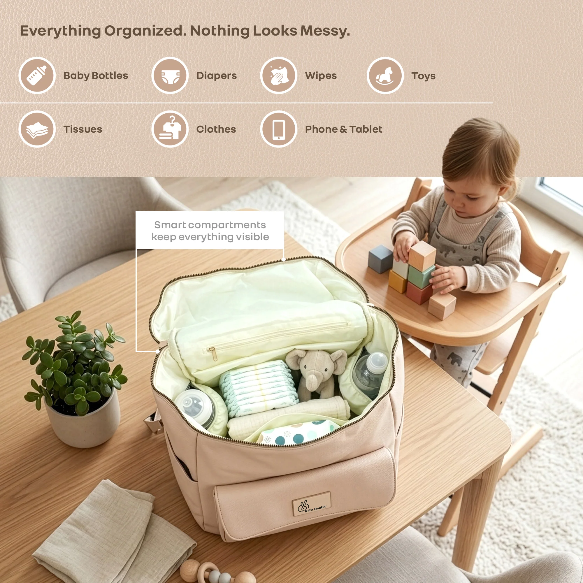 Caramello Bold Ivy Diaper Bag for Moms, Dual Carry Sling, Insulated Bottle Pockets With Premium Vegan Leather - Ivory Beige - Image 4