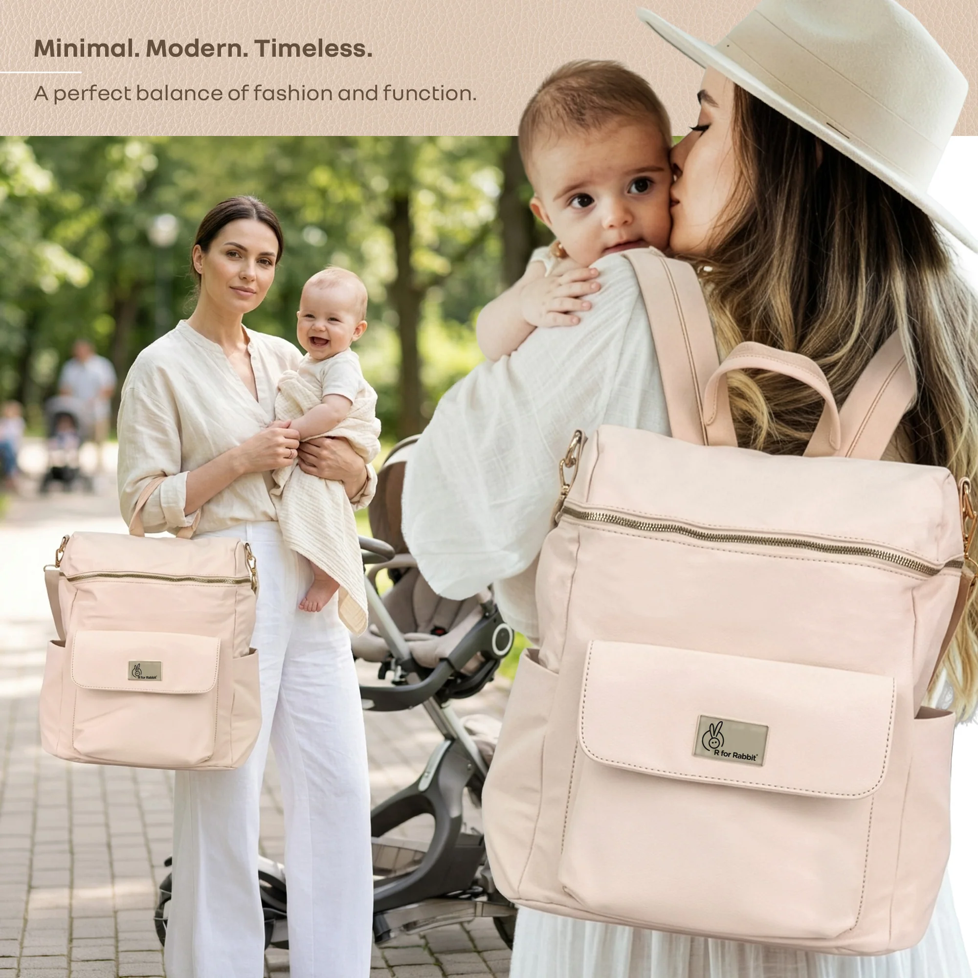 Caramello Bold Ivy Diaper Bag for Moms, Dual Carry Sling, Insulated Bottle Pockets With Premium Vegan Leather - Ivory Beige - Image 8