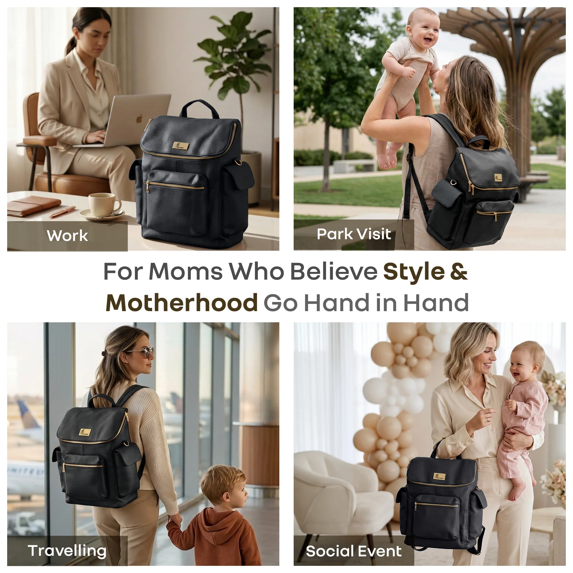 Caramello Bold Neo Diaper Bag, Matte Finish Vegan Leather, 39L Spacious Multi-Compartment Bag - Jade Black - Image 2