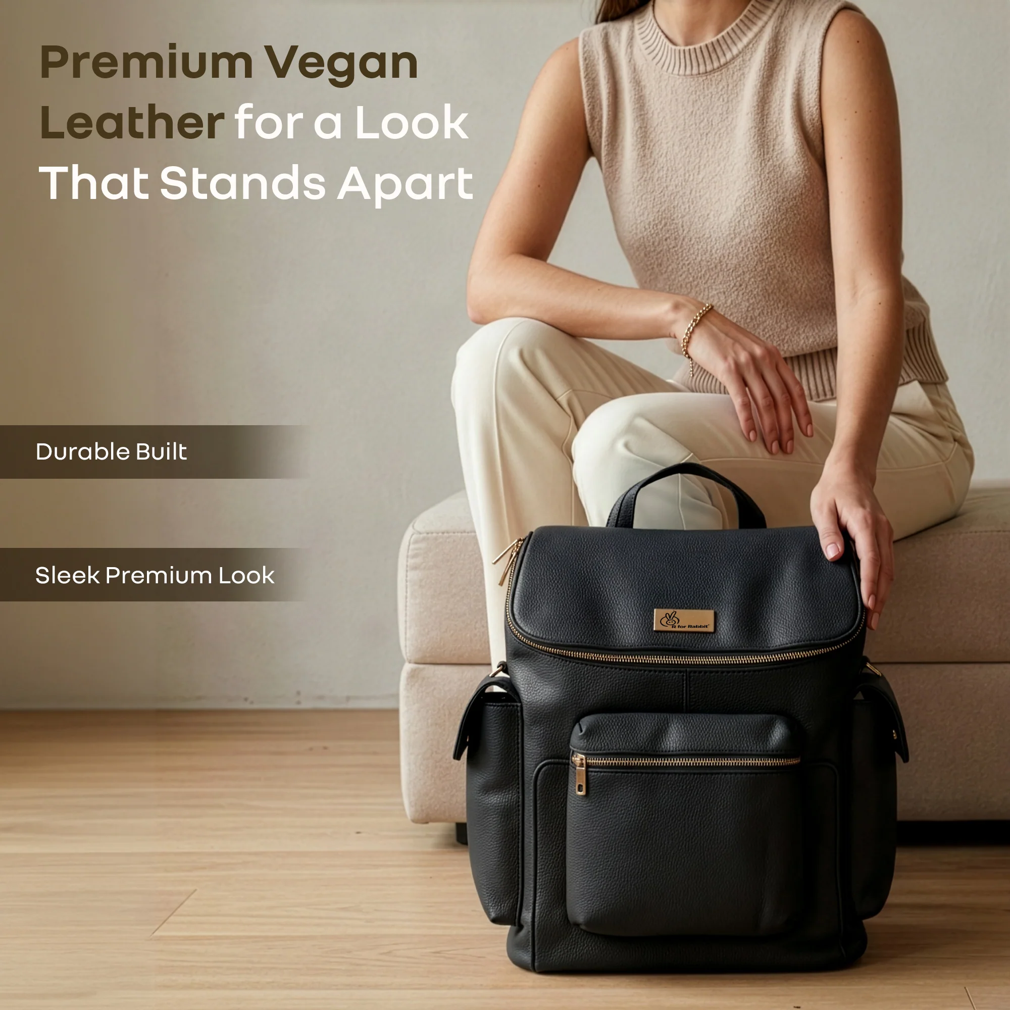 Caramello Bold Neo Diaper Bag, Matte Finish Vegan Leather, 39L Spacious Multi-Compartment Bag - Jade Black - Image 3