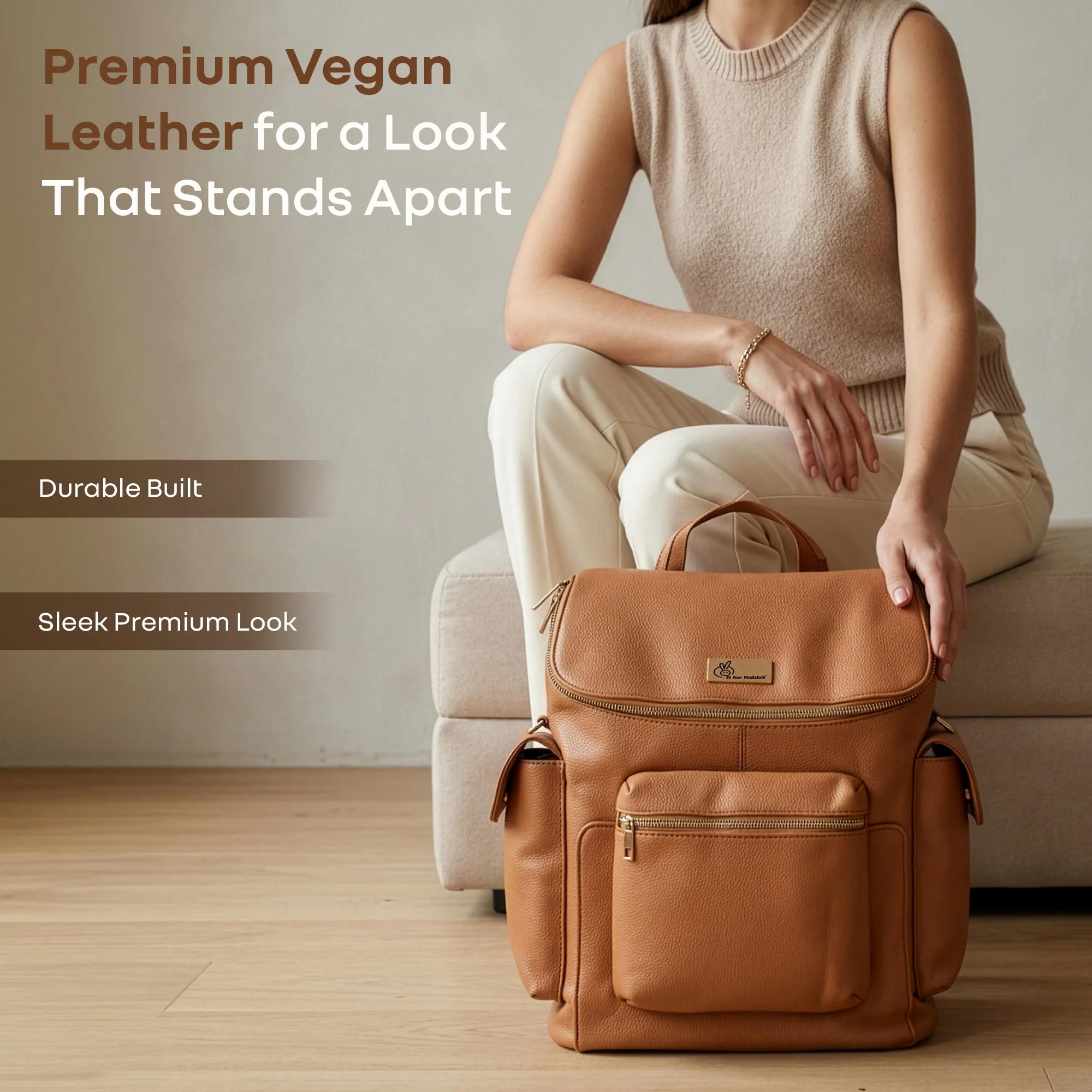 Caramello Bold Neo Diaper Bag, Matte Finish Vegan Leather, 39L Spacious Multi-Compartment Bag - Tan Brown - Image 3
