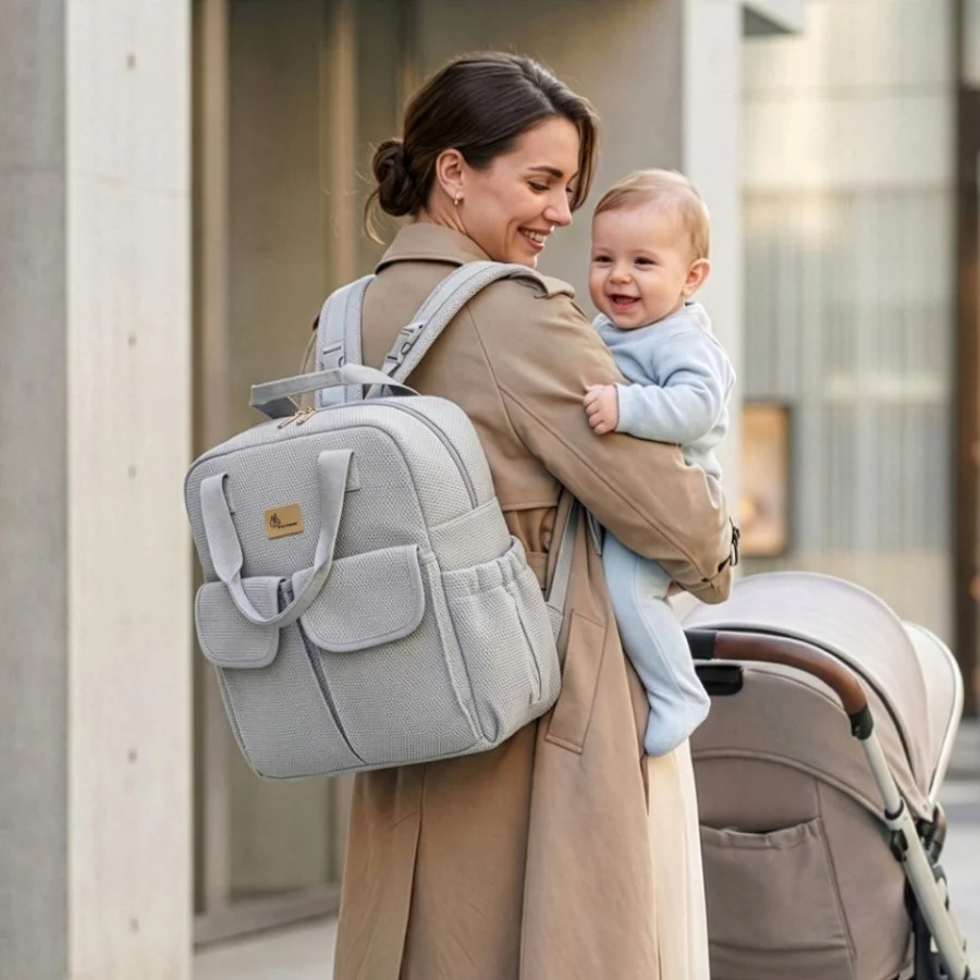 Caramello Breezy Premium Material Diaper Bag For New Moms - Grey