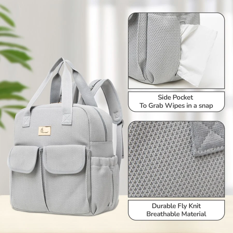 Caramello Breezy Premium Material Diaper Bag For New Moms - Grey - Image 3