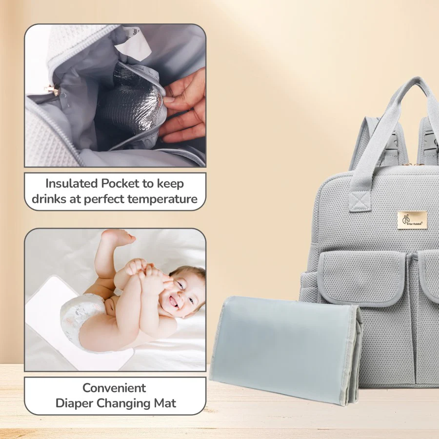 Caramello Breezy Premium Material Diaper Bag For New Moms - Grey - Image 6