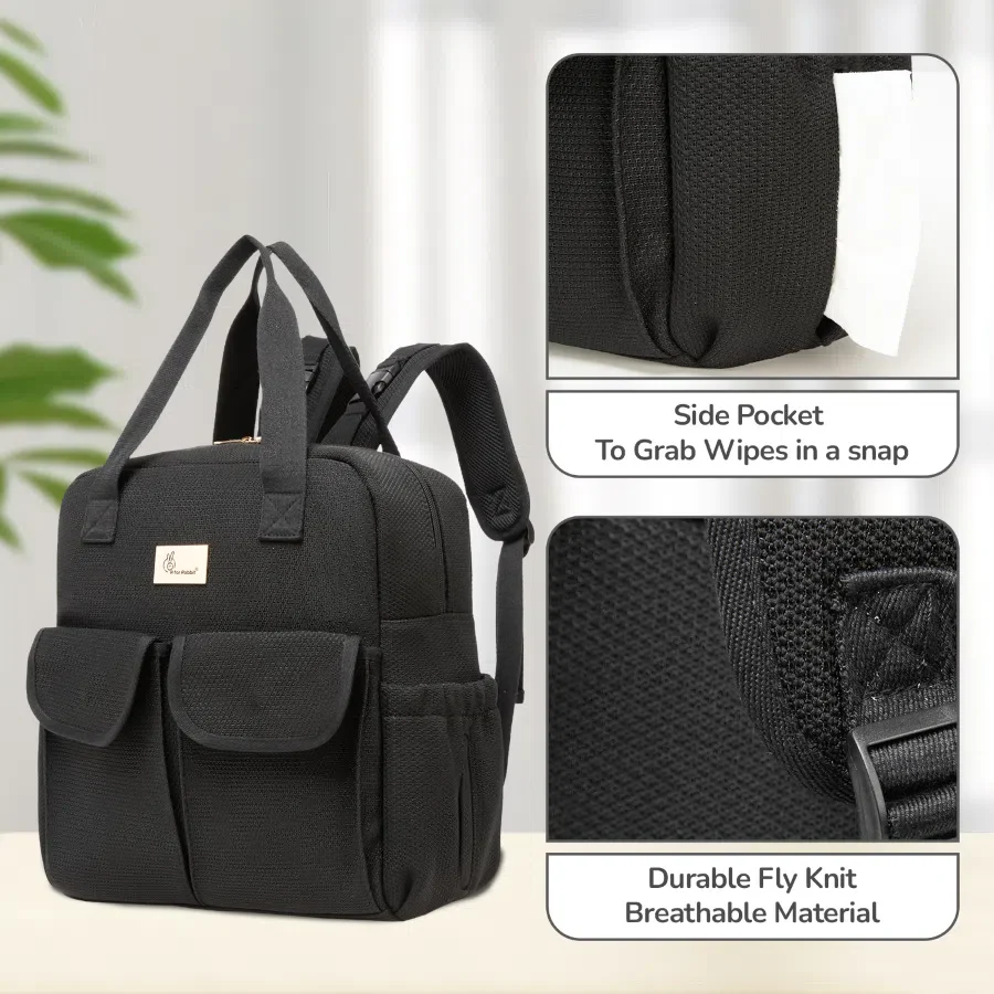 Caramello Breezy Diaper Bag With Personalized Name Tag - Black - Image 4