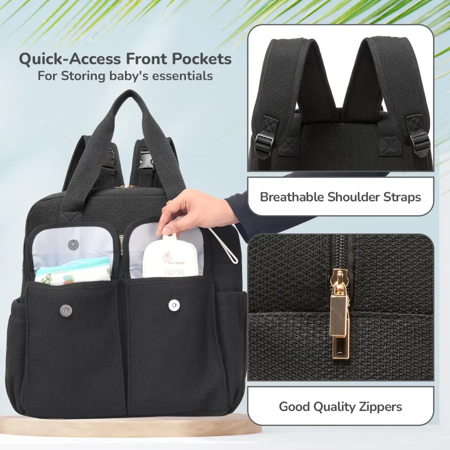 Caramello Breezy Diaper Bag With Personalized Name Tag - Black - Image 5