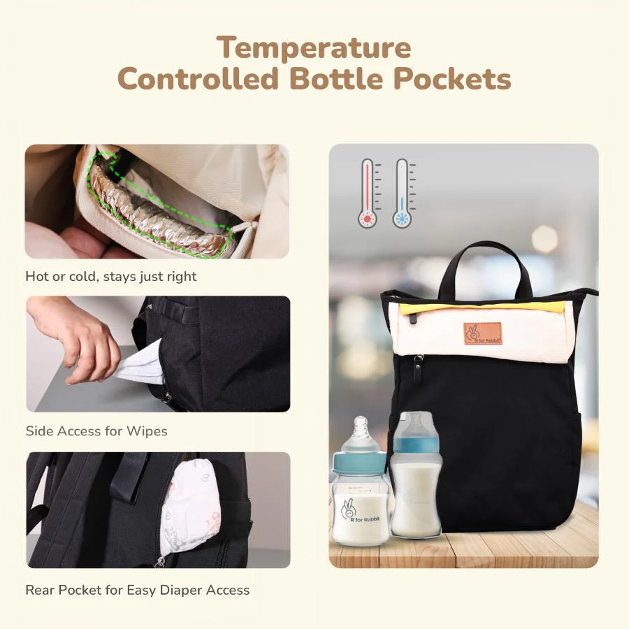 Caramello Daisy 2-in-1 Multipurpose Diaper Bag for Parents - Black Cream - Image 4