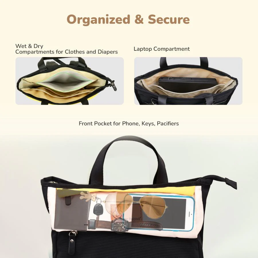 Caramello Daisy 2-in-1 Multipurpose Diaper Bag for Parents - Black Cream - Image 5
