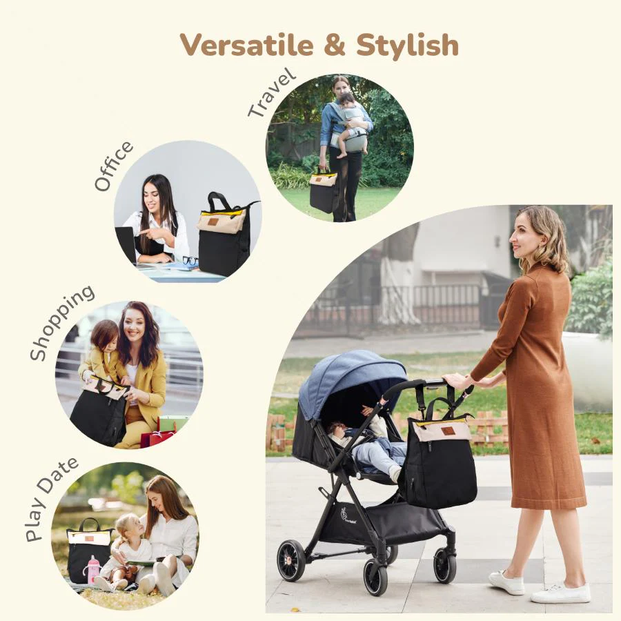 Caramello Daisy 2-in-1 Multipurpose Diaper Bag for Parents - Black Cream - Image 7
