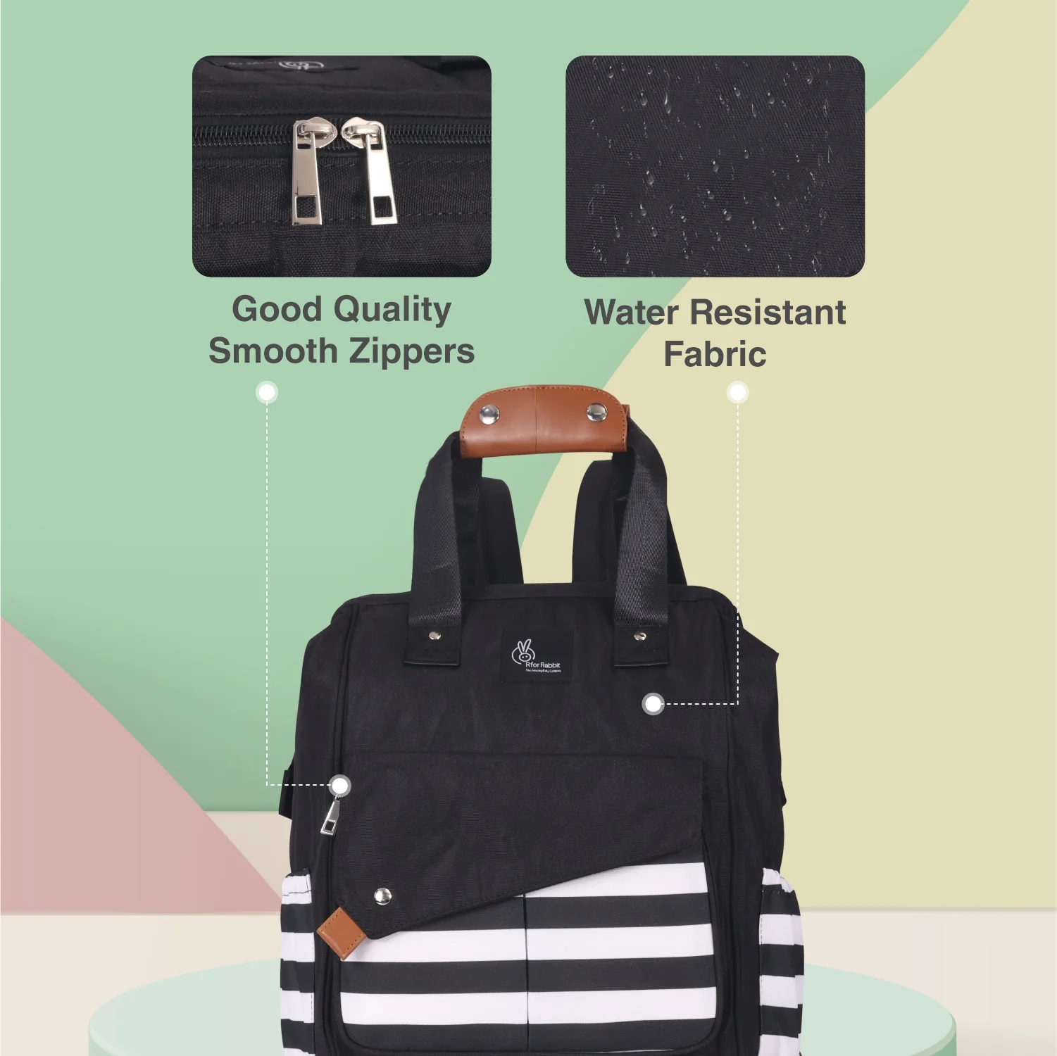 Caramello Delight Smart Diaper Backpack Bag With Personalized Name Tag - Black Stripes - Image 9